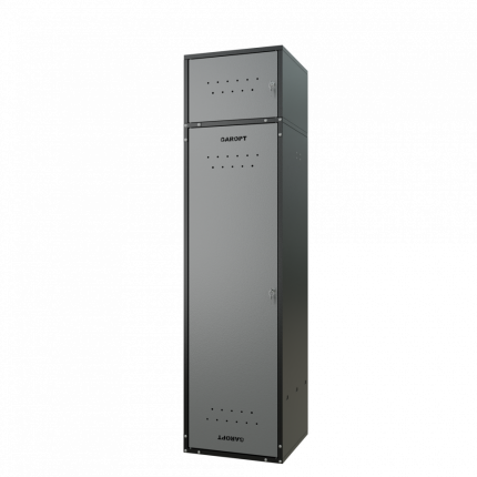 Шкаф для раздевалок GT205SHP.GREY (500мм х 500мм х 1936мм) СЕРЫЙ . Секция для обуви, двойная секция для курток с перекладиной под вешалки, верхняя антресоль с отдельным замком для головных уборов и сумок. Габариты упаковки 1630*540*155 мм (Д*Ш*В)