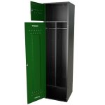 Шкаф для раздевалок GT205SHP.GREEN (500мм х 500мм х 1936мм) ЗЕЛЕНЫЙ . Секция для обуви, двойная секция для курток с перекладиной под вешалки, верхняя антресоль с отдельным замком для головных уборов и сумок (4) — изображение 2