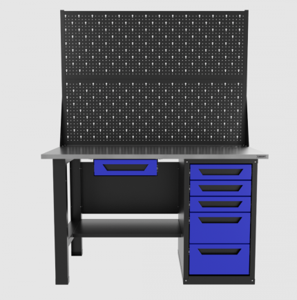 Верстак однотумбовый 5 ящиков с двумя экранами и ящиком, синий 1400*700 Garopt, GT1400STY1Y5PP2.blue