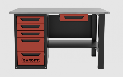 Верстак с ящиком однотумбовый 5 ящиков, красный 1400*700 Garopt, GT1400STY1Y5.red