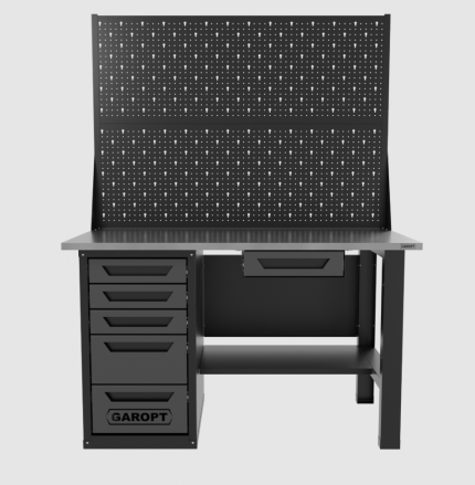 Верстак однотумбовый 5 ящиков с двумя экранами и ящиком, серый 1400*700 Garopt, GT1400STY1Y5PP2.grey