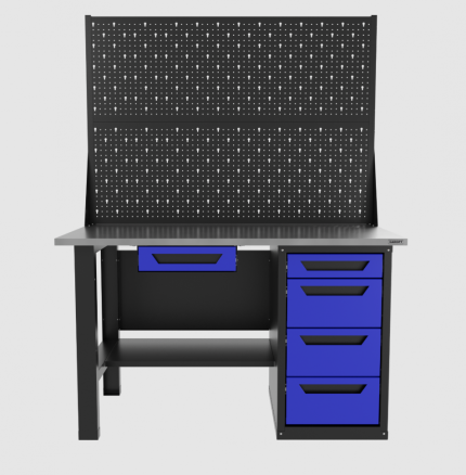 Верстак однотумбовый 4 ящика с двумя экранами и ящиком, синий 1400*700 Garopt, GT1400STY1Y4PP2.blue