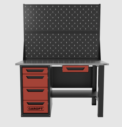 Верстак однотумбовый 4 ящика с ящиком и двумя экранами, красный 1400*700 Garopt, GT1400STY1Y4PP2.red