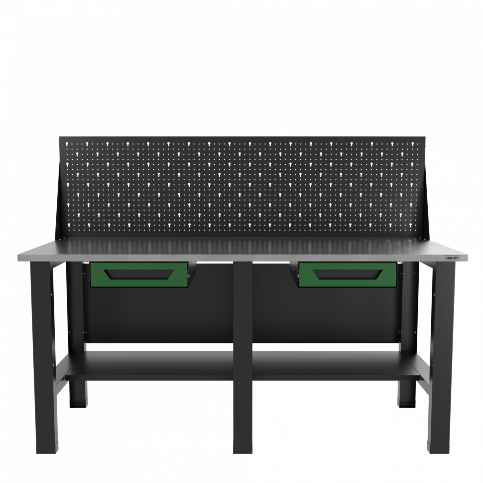 38194.970 Верстак бестумбовый с экраном и двумя ящиками, зеленый/ Стол для слесарных работ 1800*700 GAROPT, Gt1800STY1Y1PP.green — изображение 1