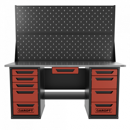 Верстак двухтумбовый 4 ящиков /5 ящиков с двумя экранами и ящиком, 1800*700 красный GAROPT, GT1800Y1Y4Y5PP2.red