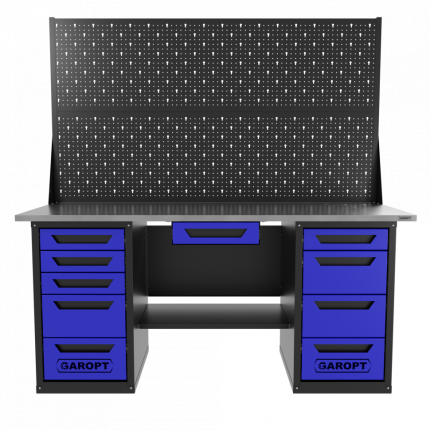 Верстак двухтумбовый 4 ящиков /5 ящиков с двумя экранами и ящиком, 1800*700 синий GAROPT, GT1800Y1Y4Y5PP2.blue