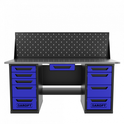 Верстак двухтумбовый 4 ящиков /5 ящиков с экраном и ящиком, 1800*700 синий GAROPT, GT1800Y1Y4Y5PP.blue