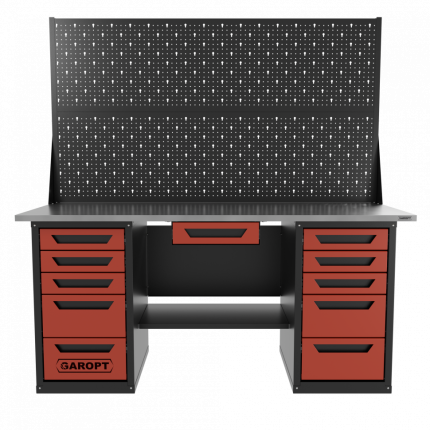 Верстак двухтумбовый 5 ящиков /5 ящиков с двумя экранами и ящиком, 1800*700 красный GAROPT, GT1800Y1Y5Y5PP2.red