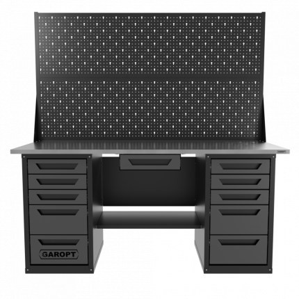 Верстак двухтумбовый 5 ящиков /5 ящиков с двумя экранами и ящиком, 1800*700 серый GAROPT, GT1800Y1Y5Y5PP2.grey