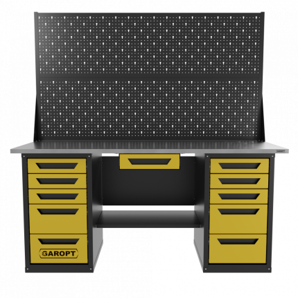 Верстак двухтумбовый 5 ящиков /5 ящиков с ящиком и двумя экранами 1800*700 желтый GAROPT, GT1800Y1Y5Y5PP2.yell