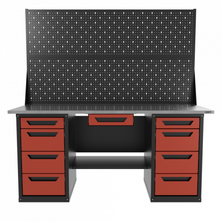 Верстак двухтумбовый 4 ящиков /4 ящиков с двумя экранами и ящиком, красный 1800*700 GAROPT, GT1800Y1Y4Y4PP2.red