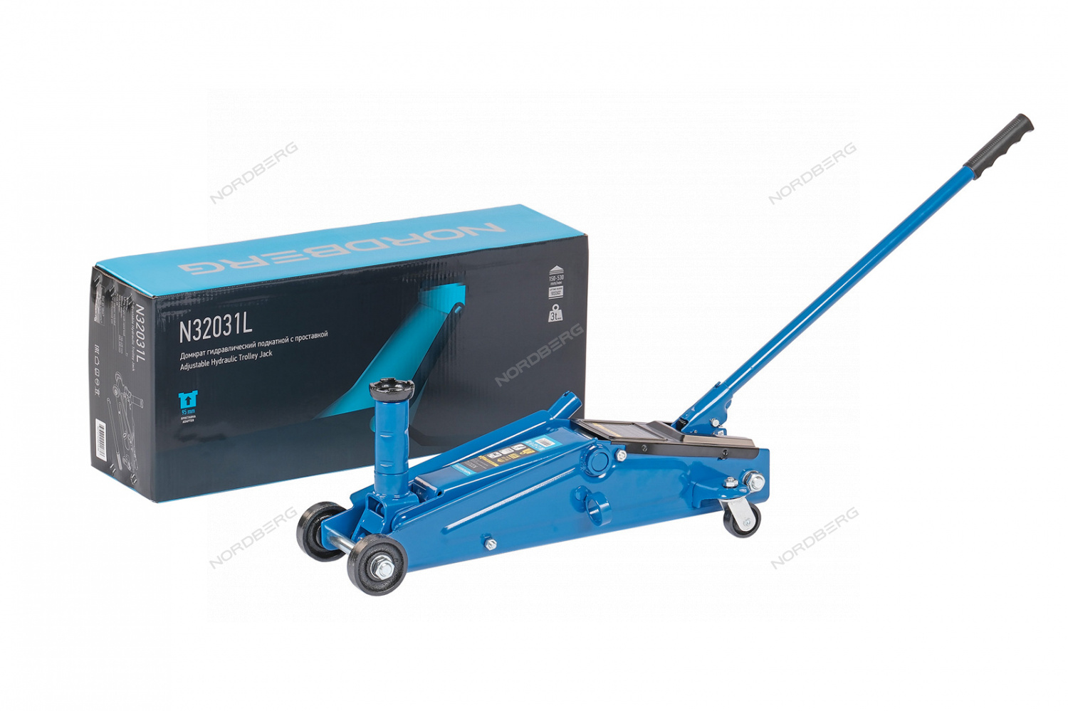 bbo0b8b61p24a20wd1u75cixf96rqukv Домкрат подкатной для автолюбителя с проставкой, 3 т NORDBERG N32031L — изображение 1