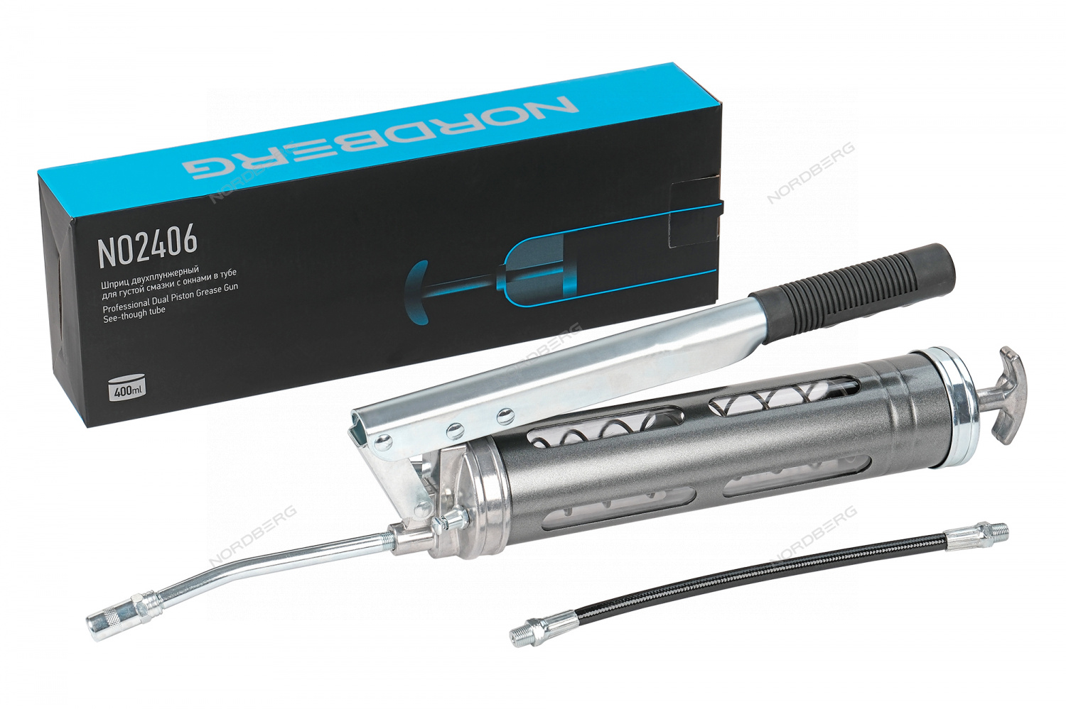 f3isvb0iws9s25qs6306do1fqi4h4v5h Шприц двухплунжерный для густой смазки, 400 мл NORDBERG NO2406 — изображение 1
