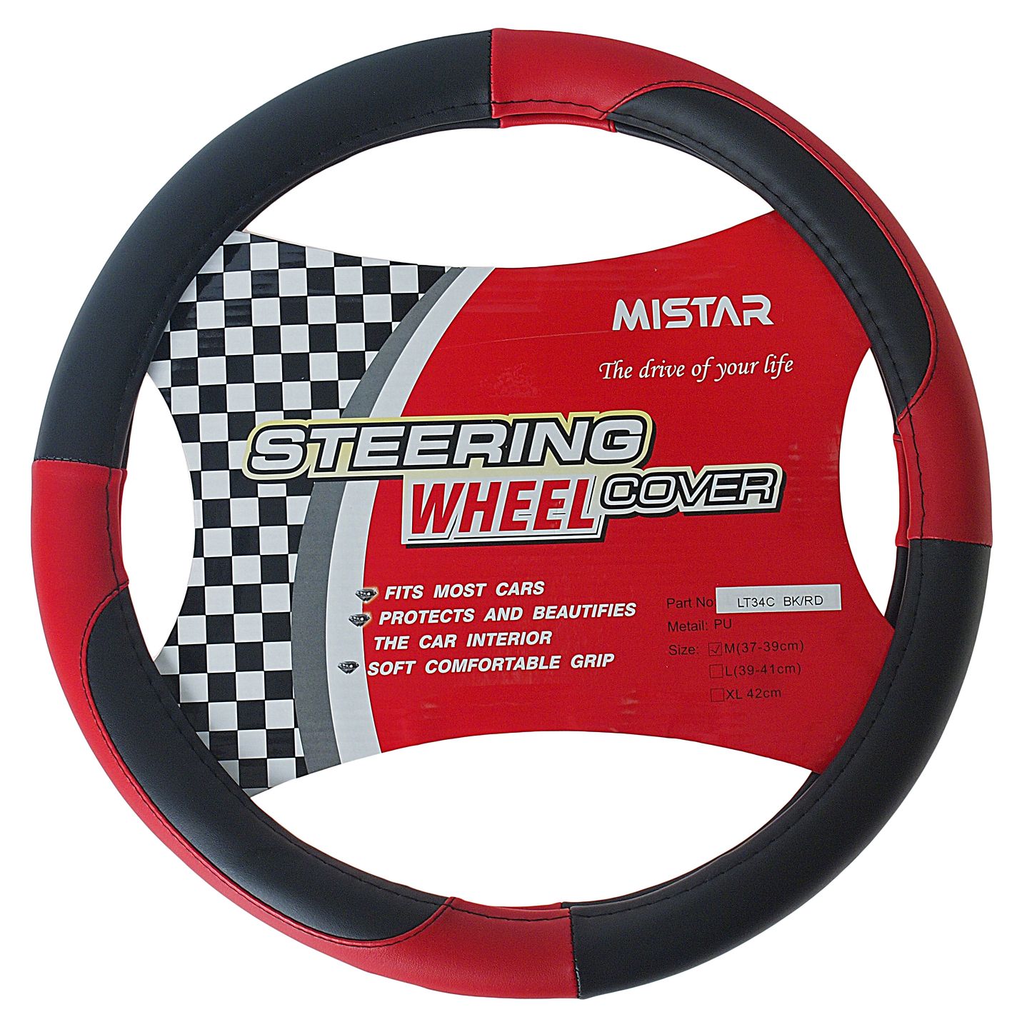 m0001024894_1.resize1 Оплетка руля MIS-LT34C (M) BLACK/RED кожа MISTAR /1/25 — изображение 1