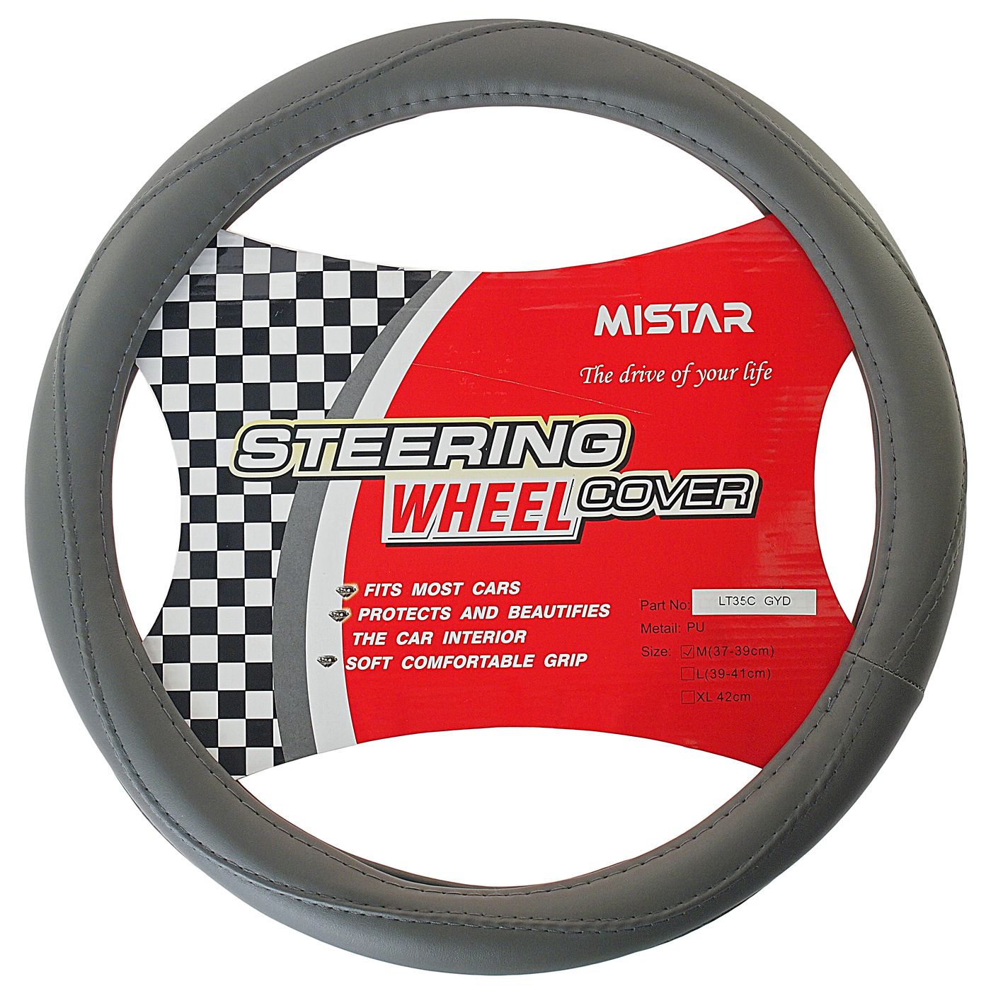 m0001024898_1.resize1 Оплетка руля MIS-LT35C (M) GREY кожа MISTAR /1/25 — изображение 1