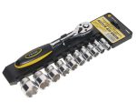 Набор торцевых головок с трещоткой ER-96080 3/8" DR 10-24мм 11 предметов, 72 зуб. (на держателе) ЭВРИКА