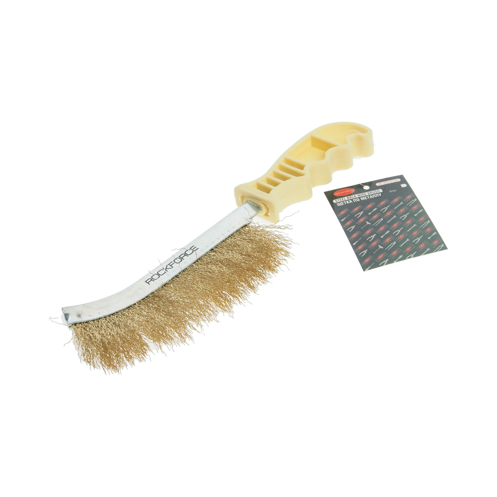 m0001036279_1.resize1 Щетка по металлу RF-34012123 ручная в железном корпусе с пластиковой рукояткой (латунь) ROCKFORCE /1 — изображение 1