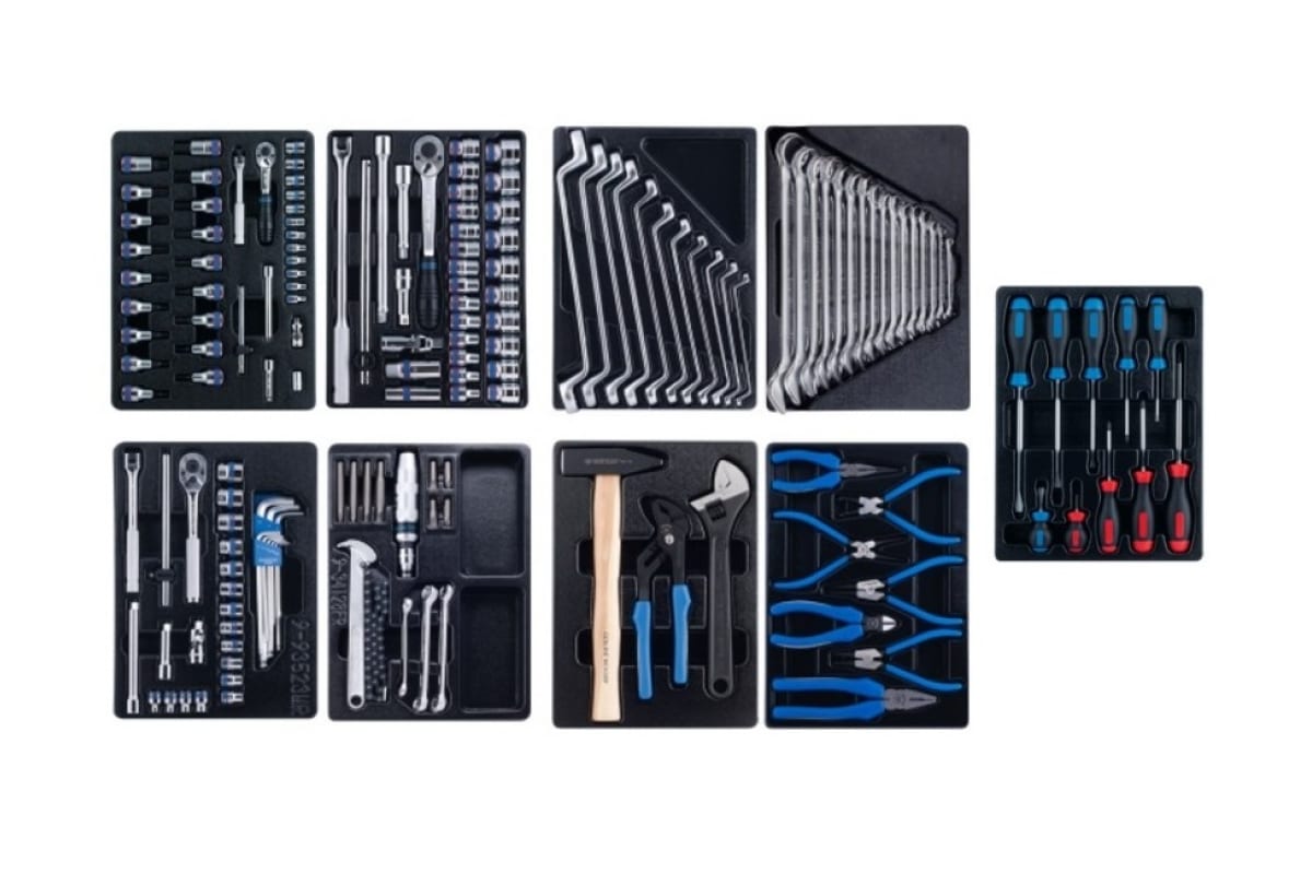 odbmn4q0ra896xnpa439ftvmkrncy0nu KING TONY Набор инструментов для тележки, 9 ложементов, 161 предмет — изображение 1