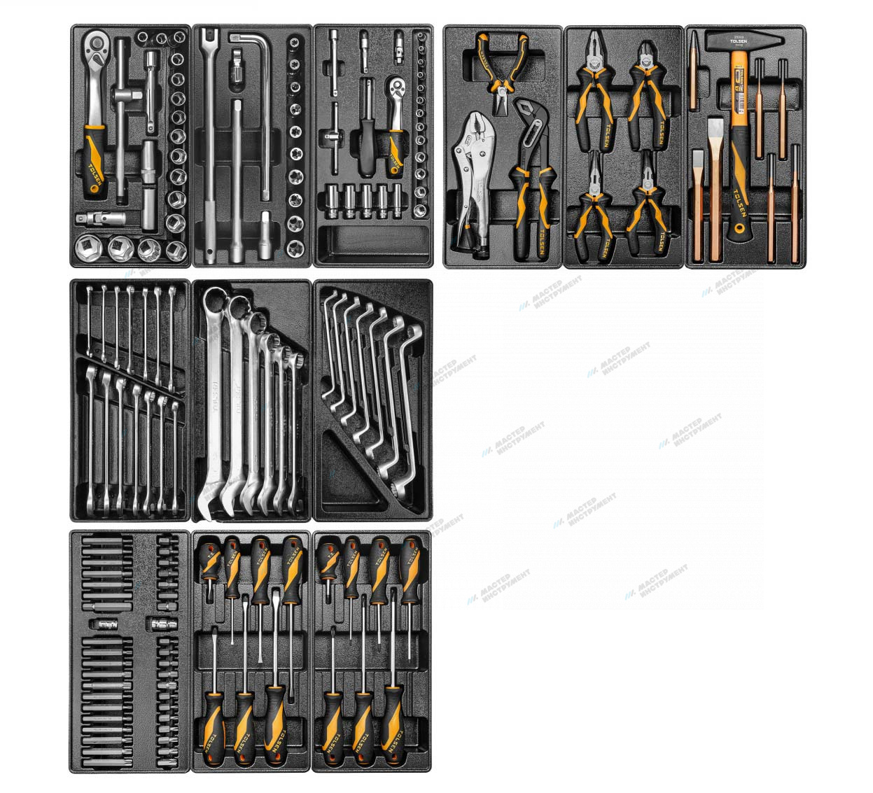 sv8e1281g82ylk40sqq8wb0bpeo87k3q Набор инструментов "BOXER" для тележки, 12 ложементов, 157 предметов TOLSEN TT85415-157 — изображение 1