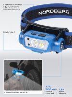 Фонарь светодиодный налобный, аккумуляторный, 3,7 В c датчиком движения NORDBERG 1953 — изображение 3