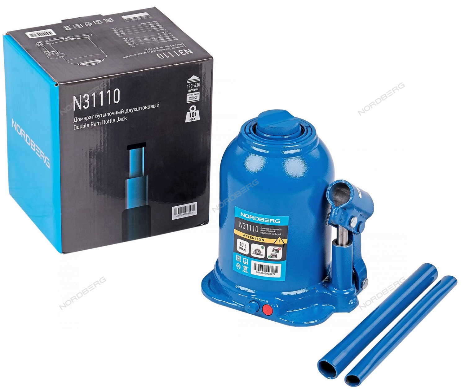 ypoj5m1lnjrgn1i4y4mglu634bm3wp5a Домкрат бутылочный двухштоковый, 10 т NORDBERG N31110 — изображение 1