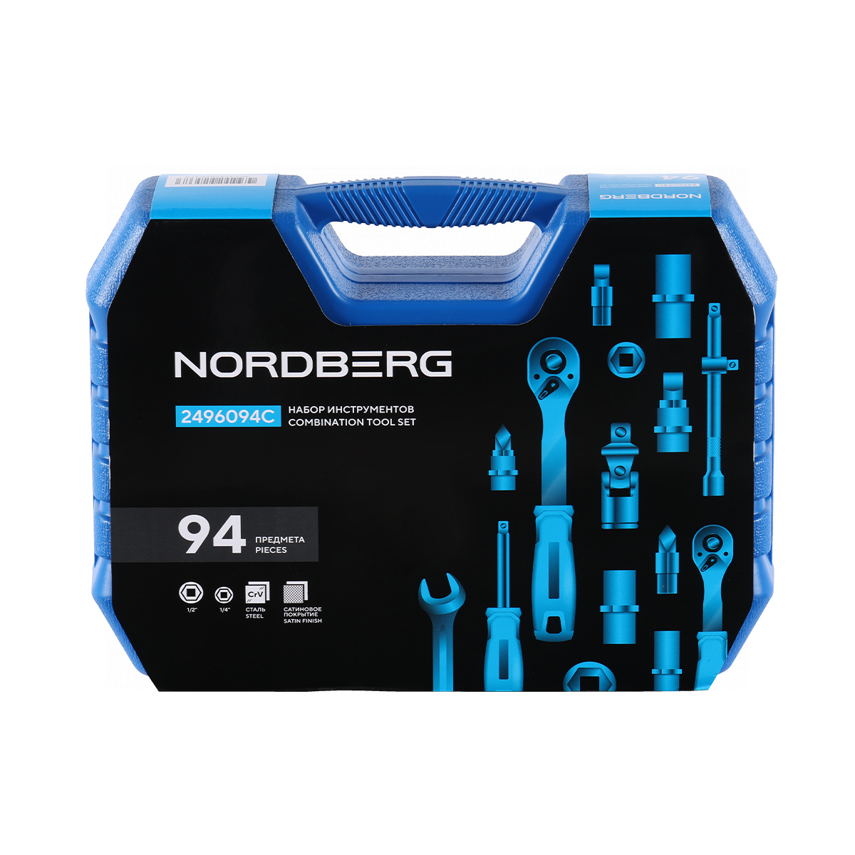 4uo8ro6ytv7tiq275w31a1f2o8btkh3g Набор инструментов, 94 предмета, 1/2", 1/4" NORDBERG 2496094C — изображение 1