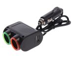 Разветвитель прикуривателя BLACK на 2 гнезда + USB(3.1A) с удлинителем 0.8м 12V-24V OLESSON /1/60